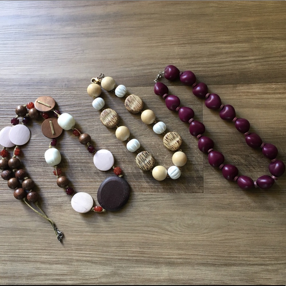 Boho Bundle of 3 Wooden Bead Necklaces